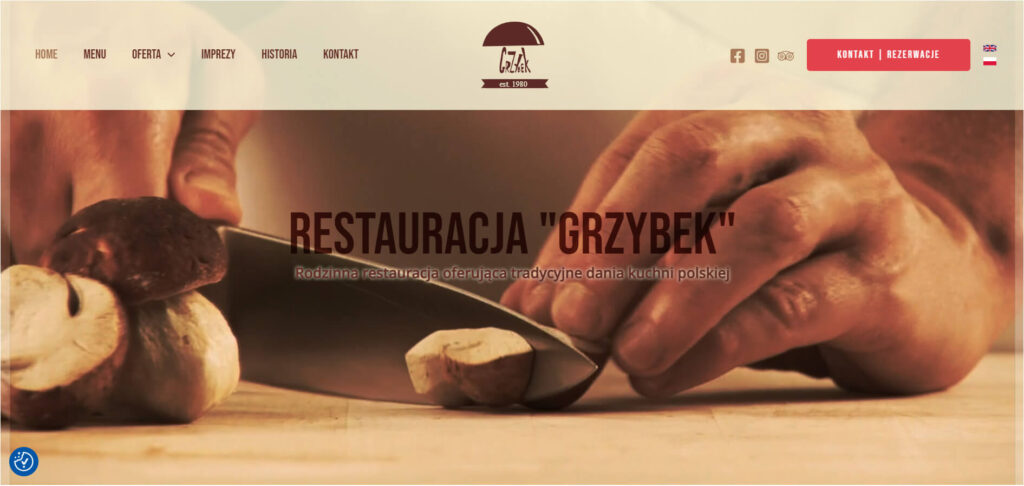 budowa strony www wordpress z optymalizacją SEO dla Restauracji Grzybek w Stróży